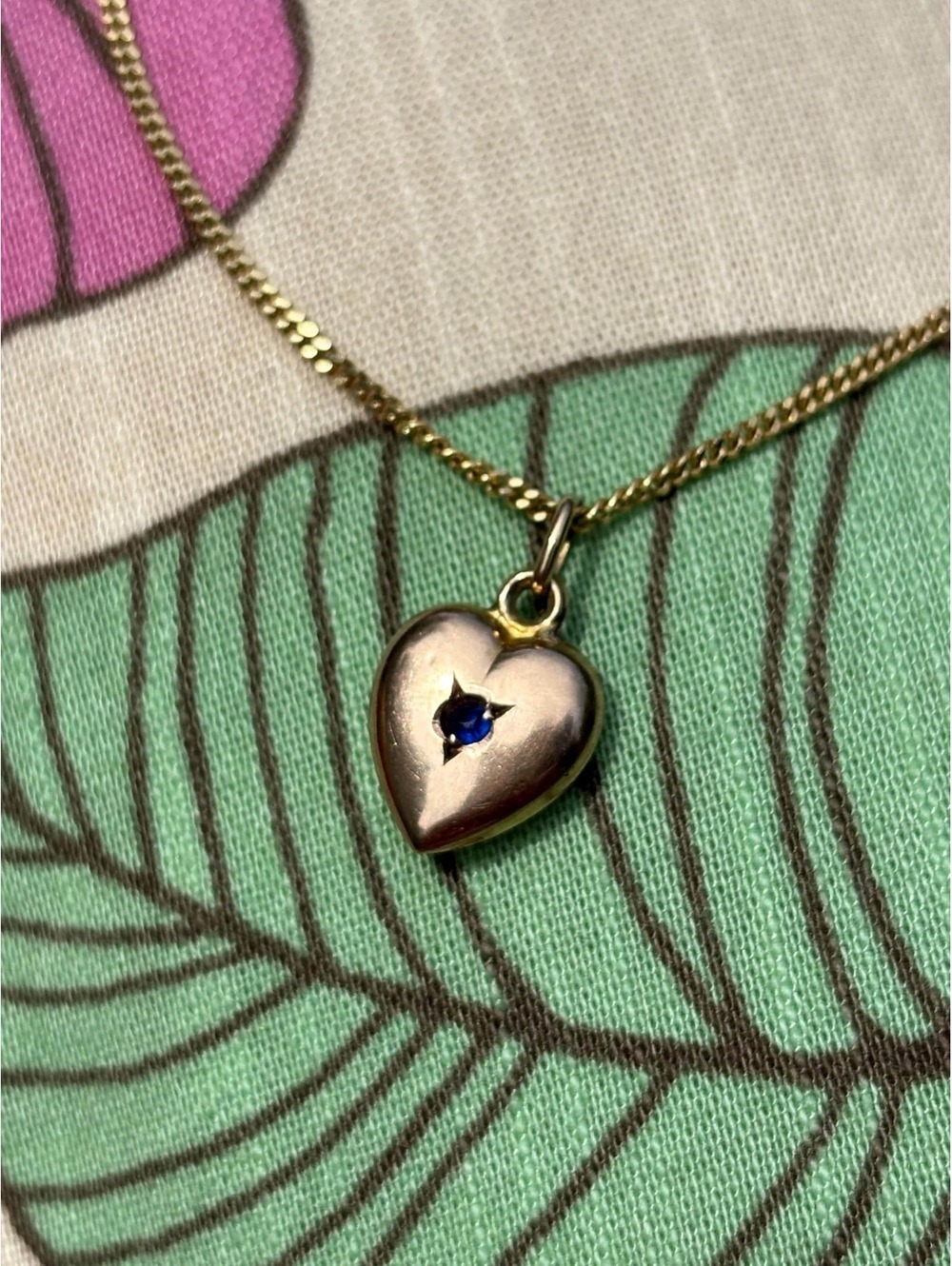 Antique Victorian 9k Yellow Gold Puffy Heart w/ Sapphire Pendant/Charm